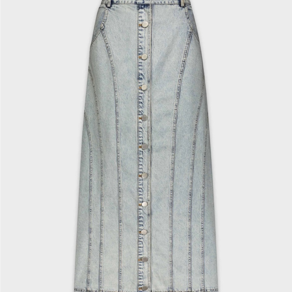 Denim Maxi Skirt with Button Front